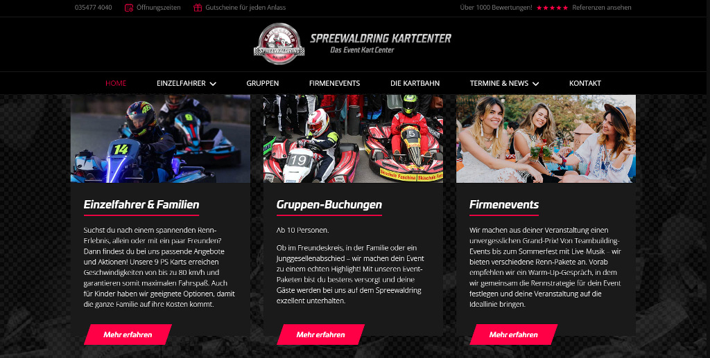 Beispiel einer ansprechenden Website für GoKart Bahnen